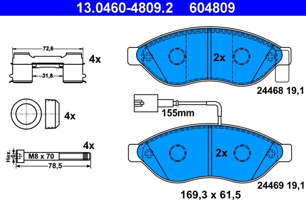 Brake Pad Set, disc brake ATE 13.0460-4809.2