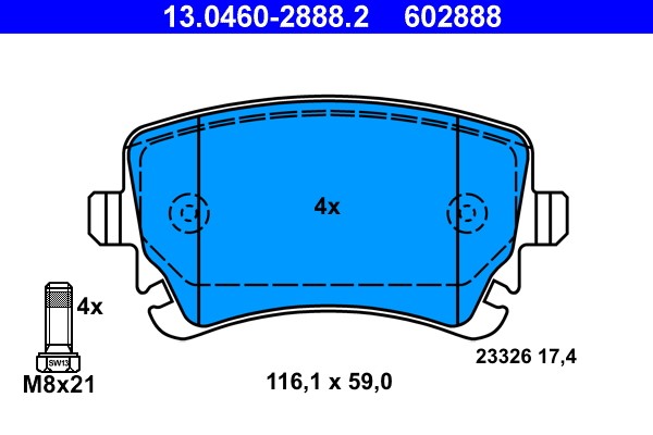 Brake Pad Set, disc brake ATE 13.0460-2888.2