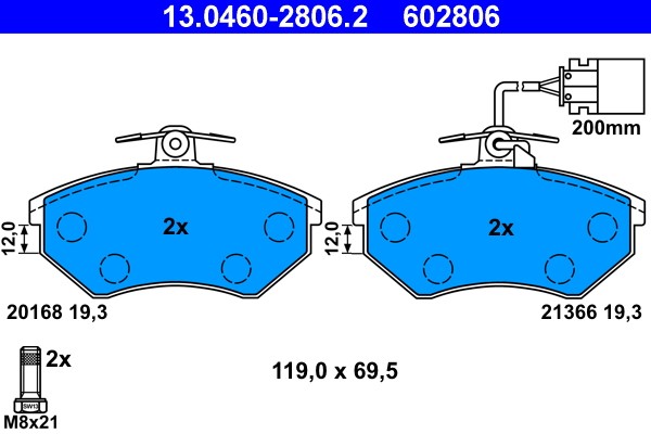 Brake Pad Set, disc brake ATE 13.0460-2806.2