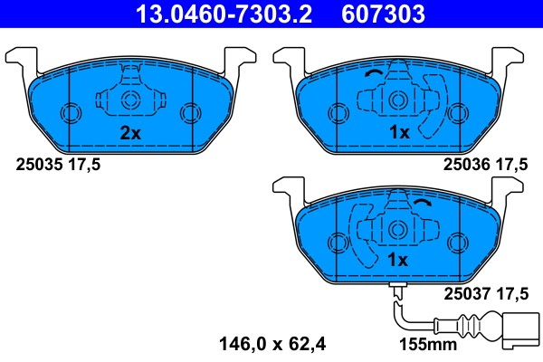 Brake Pad Set, disc brake ATE 13.0460-7303.2