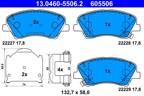 Brake Pad Set, disc brake ATE 13.0460-5506.2