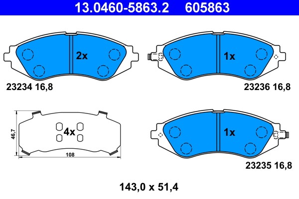 Brake Pad Set, disc brake ATE 13.0460-5863.2
