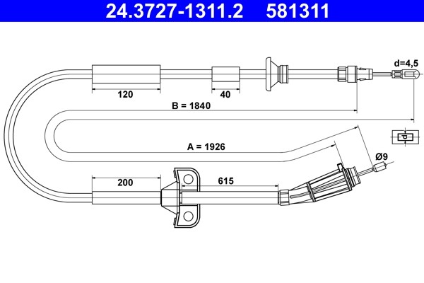 Cable Pull, parking brake ATE 24.3727-1311.2
