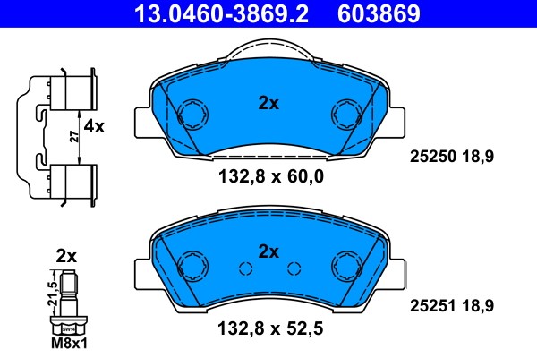 Brake Pad Set, disc brake ATE 13.0460-3869.2