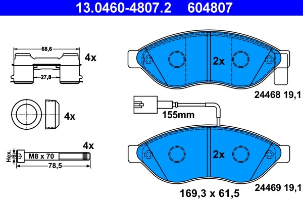 Brake Pad Set, disc brake ATE 13.0460-4807.2