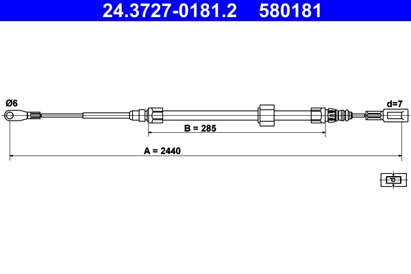 Cable Pull, parking brake ATE 24.3727-0181.2