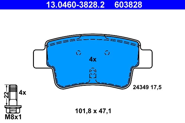 Brake Pad Set, disc brake ATE 13.0460-3828.2