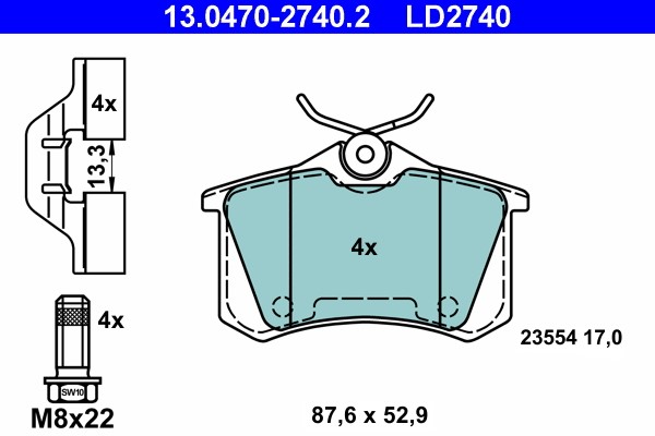 Brake Pad Set, disc brake ATE 13.0470-2740.2
