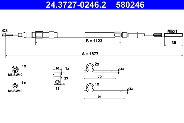 Cable Pull, parking brake ATE 24.3727-0246.2