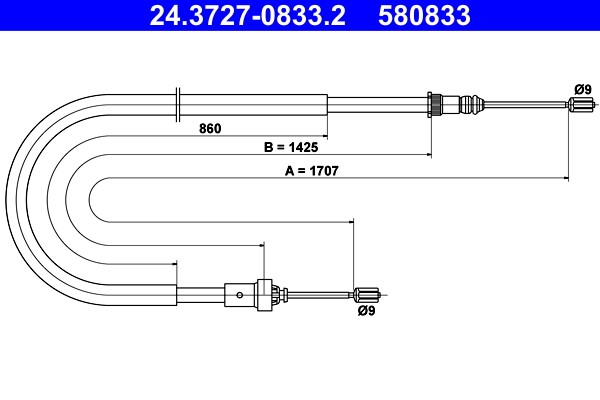 Cable Pull, parking brake ATE 24.3727-0833.2