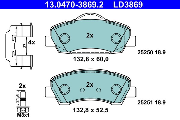 Brake Pad Set, disc brake ATE 13.0470-3869.2