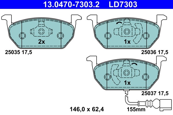 Brake Pad Set, disc brake ATE 13.0470-7303.2
