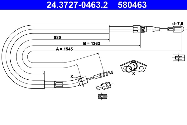 Cable Pull, parking brake ATE 24.3727-0463.2