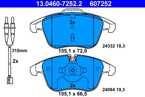 Brake Pad Set, disc brake ATE 13.0460-7252.2