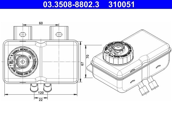 Expansion Tank, brake fluid ATE 03.3508-8802.3