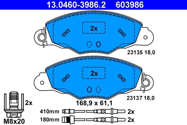 Brake Pad Set, disc brake ATE 13.0460-3986.2