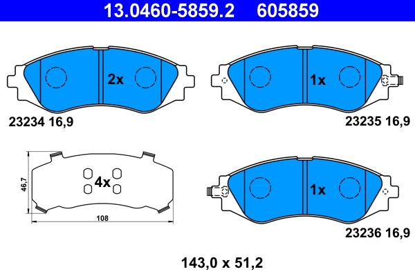 Brake Pad Set, disc brake ATE 13.0460-5859.2