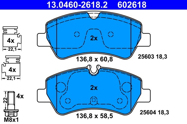 Brake Pad Set, disc brake ATE 13.0460-2618.2