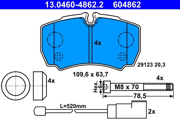 Brake Pad Set, disc brake ATE 13.0460-4862.2