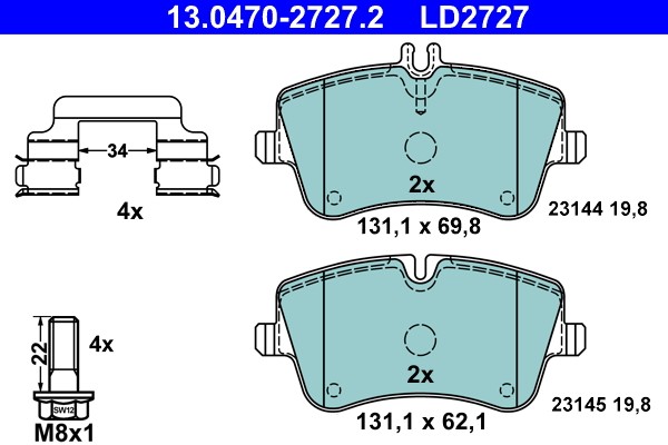 Brake Pad Set, disc brake ATE 13.0470-2727.2