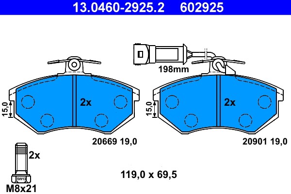 Brake Pad Set, disc brake ATE 13.0460-2925.2
