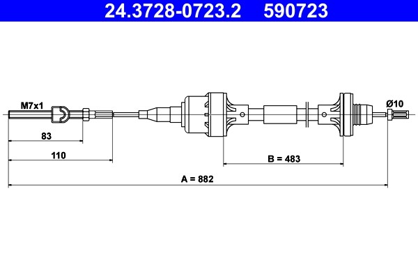 Cable Pull, clutch control ATE 24.3728-0723.2