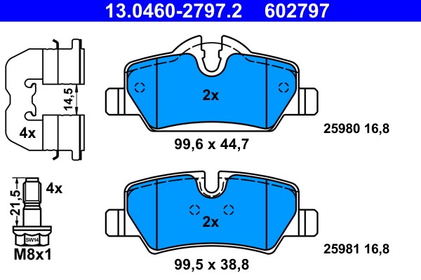 Brake Pad Set, disc brake ATE 13.0460-2797.2