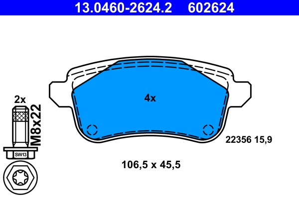 Brake Pad Set, disc brake ATE 13.0460-2624.2
