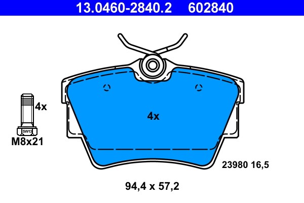 Brake Pad Set, disc brake ATE 13.0460-2840.2