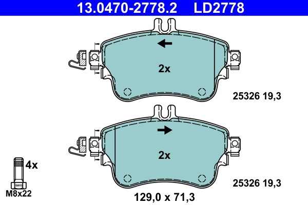 Brake Pad Set, disc brake ATE 13.0470-2778.2
