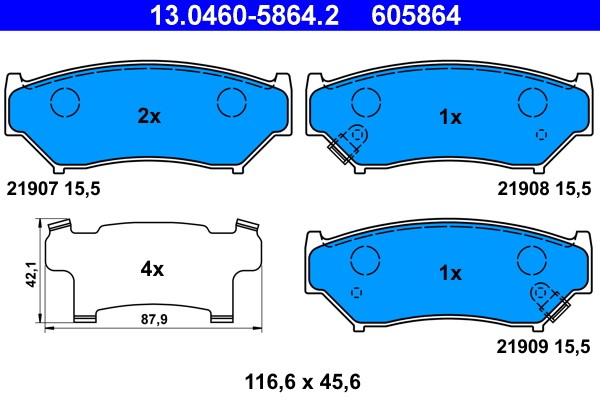 Brake Pad Set, disc brake ATE 13.0460-5864.2