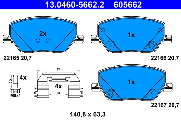 Brake Pad Set, disc brake ATE 13.0460-5662.2