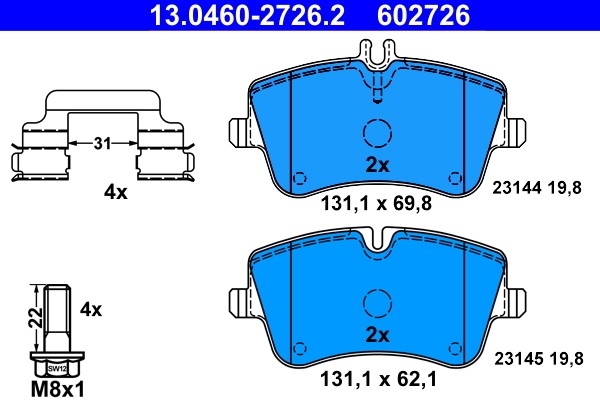 Brake Pad Set, disc brake ATE 13.0460-2726.2
