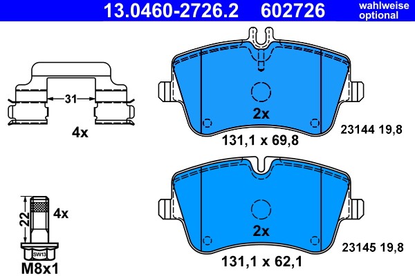 Brake Pad Set, disc brake ATE 13.0460-2726.2 2