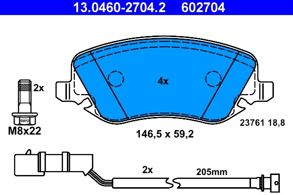 Brake Pad Set, disc brake ATE 13.0460-2704.2