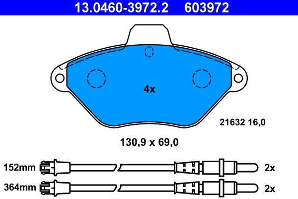 Brake Pad Set, disc brake ATE 13.0460-3972.2