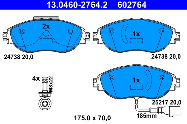 Brake Pad Set, disc brake ATE 13.0460-2764.2