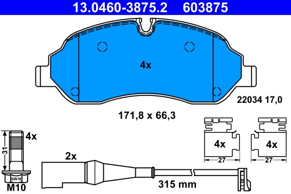 Brake Pad Set, disc brake ATE 13.0460-3875.2