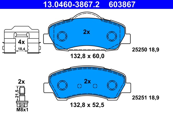 Brake Pad Set, disc brake ATE 13.0460-3867.2
