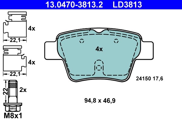 Brake Pad Set, disc brake ATE 13.0470-3813.2