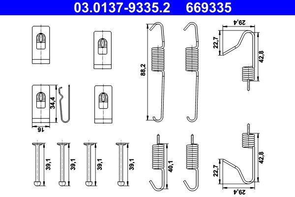 Accessory Kit, parking brake shoes ATE 03.0137-9335.2