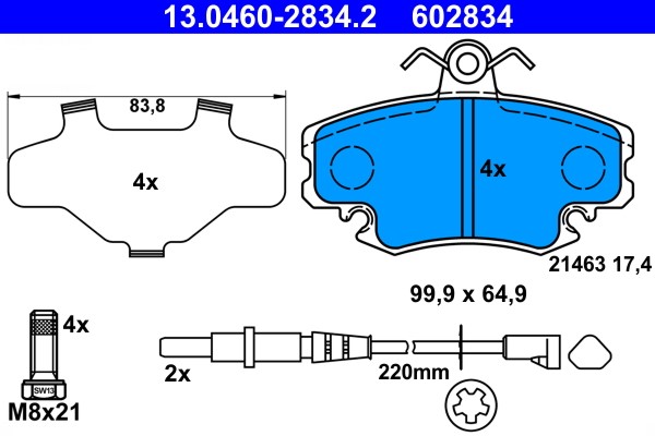 Brake Pad Set, disc brake ATE 13.0460-2834.2
