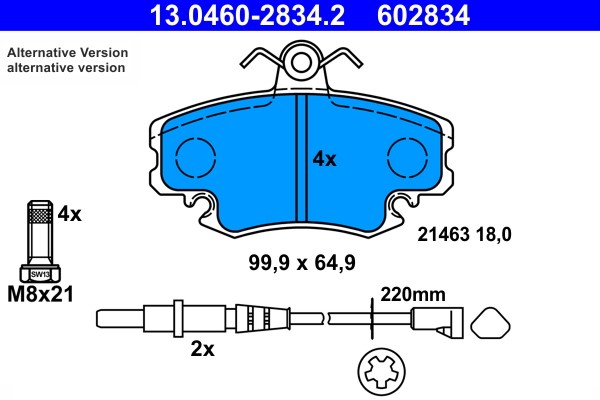 Brake Pad Set, disc brake ATE 13.0460-2834.2 2
