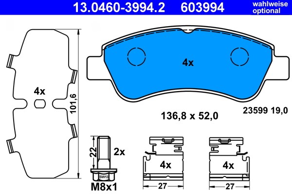 Brake Pad Set, disc brake ATE 13.0460-3994.2 2