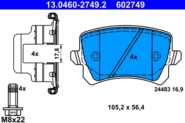 Brake Pad Set, disc brake ATE 13.0460-2749.2