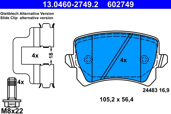 Brake Pad Set, disc brake ATE 13.0460-2749.2 2