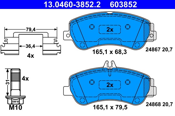 Brake Pad Set, disc brake ATE 13.0460-3852.2