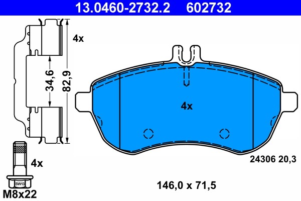 Brake Pad Set, disc brake ATE 13.0460-2732.2