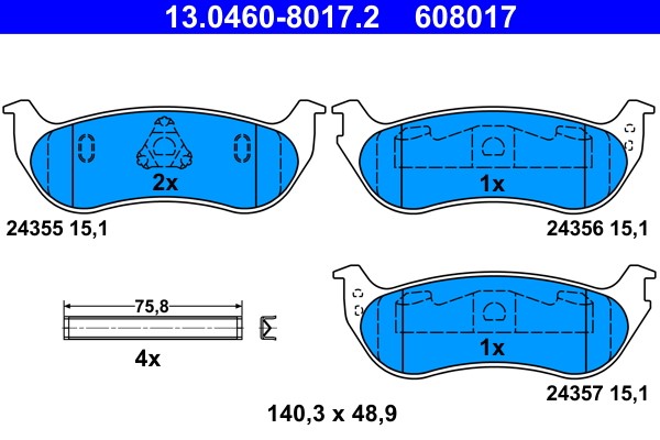 Brake Pad Set, disc brake ATE 13.0460-8017.2