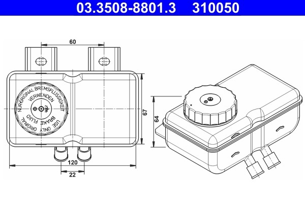 Expansion Tank, brake fluid ATE 03.3508-8801.3